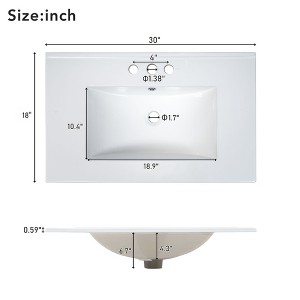 Mshliw 30" Classic Bathroom Vanity with Ceramic Sink, 3 Drawers Including Double-Layer, Gold Handles, for Small Spaces - 1 of 4