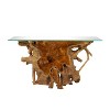 Contemporary Teak Wood Organic Console Table Brown - Olivia & May: Glass Top, No Assembly Required - 4 of 4