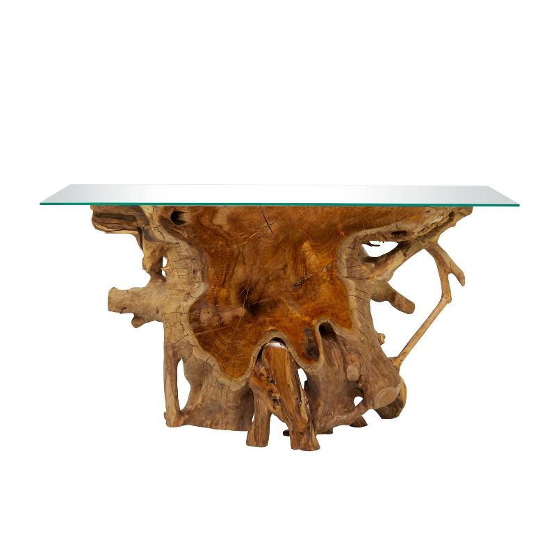 Contemporary Teak Wood Organic Console Table Brown - Olivia &#38; May, 5 of 31