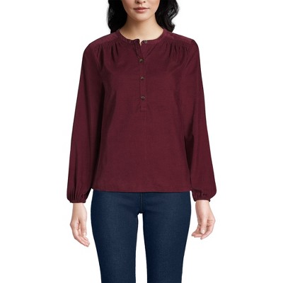 Lands' End Women's Pinwale Cord Smocked Popover Shirt