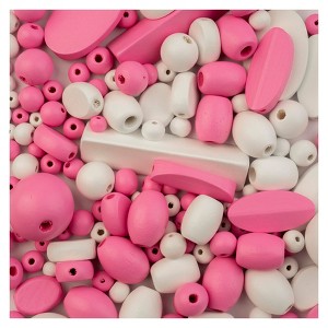 John Bead Craft Wood Beads Bag with 5m Elastic Nylon Cords Pink and White 90g - 1 of 4