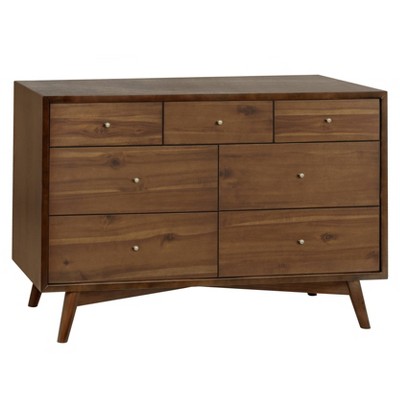 Natural Walnut Mid-Century 7-Drawer Double Dresser