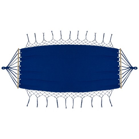 Northlight Hammock with Netted Fringe and Wooden Bars - 100" x 41" - Blue - image 1 of 4