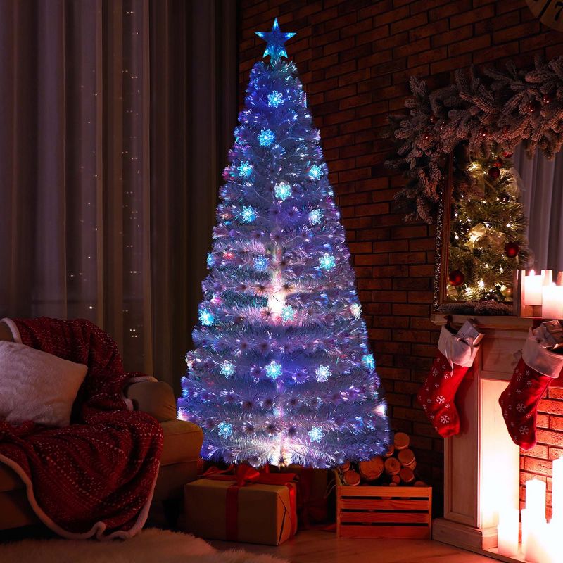 Costway 5FT/6FT/7FT Pre-Lit Fiber Optic Christmas Tree Decor Multi-Color Snowflake LED Lights, 2 of 10