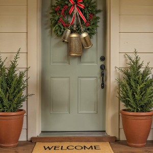 Royal Hampton Decorative Iron Cow Bells Set of 3 | Cylindrical | Antique Gold Finish| Jute Hanging Rope | 20, 15, 12 Inches - 1 of 4