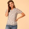Allegra K Women's Floral Button Down Collar Semi Sheer Sweet Puff Sleeve Blouse Shirt - 2 of 4