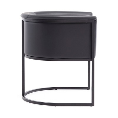 Modern Black Faux Leather Upholstered Metal Arm Dining Chairs, Set of 2