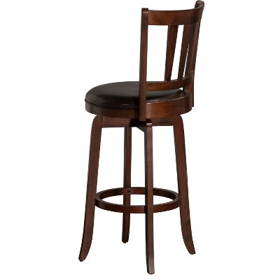 Cherry Wood Swivel Barstool with Brown Leather Seat