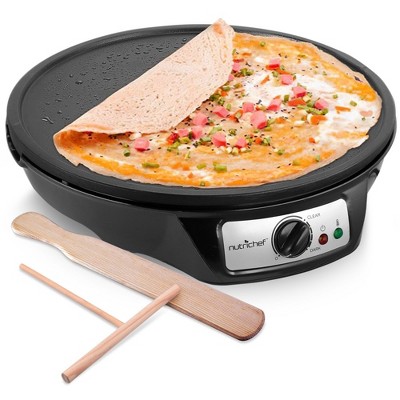 NutriChef Detachable Electric Crepe Maker Griddle - Easy Cleaning Nonstick 12 Inch, Adjustable Temperature Control, Wooden Spatula & Batter Spreader