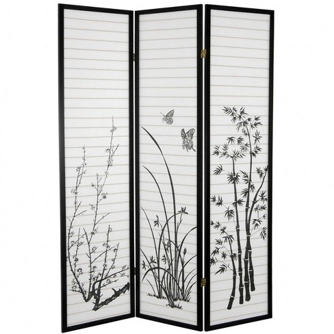 Legacy Decor 3 Panel Bamboo Floral Room Divider Screen Black Color : Target