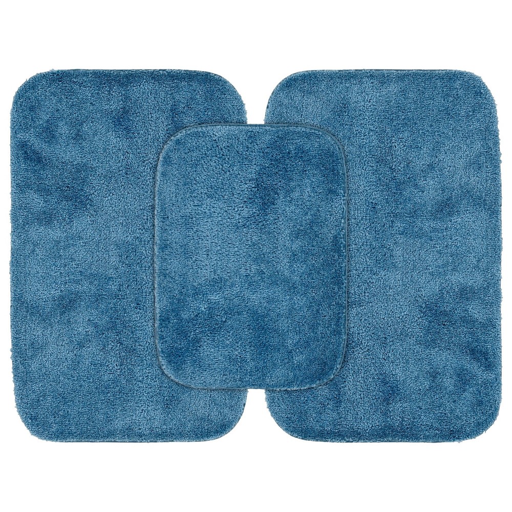 Photos - Bath Mat 3pc Traditional Nylon Washable Bathroom Rug Set Basin Blue - Garland Rug: