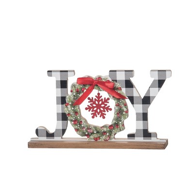 Transpac Wood 9.06 in. Multicolored Christmas Wreathed Joy Decor