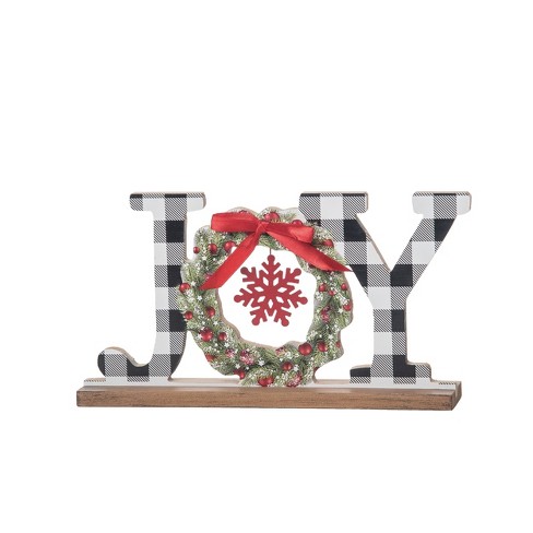 Transpac Wood 9.06 in. Multicolored Christmas Wreathed Joy Decor - image 1 of 2