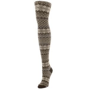 Memoi Horizontal Diamond Cotton Blend Sweater Tights Brown Heather L-XL - 1 of 2