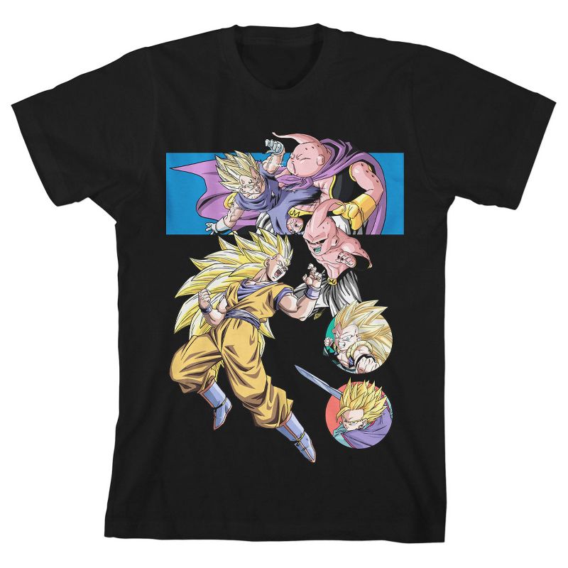 Dragon Ball Z Majin Buu Vs Gohan Goku Trunks And Vegeta Youth Black T-shirt, 1 of 2
