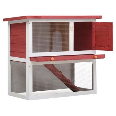 vidaXL Rabbit Hutch Bunny Cage House with Pull Out Tray Ramp Solid Pine Wood - Red