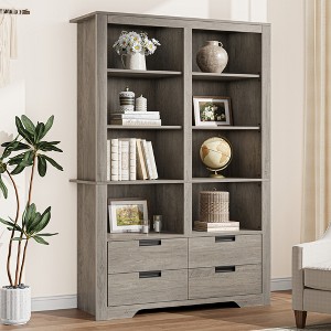 71" Tall Bookshelves with 4 Drawers,6 Tier Large Bookcase, Farmhouse with Storage, Floor Standing Display Storage Shelves - 1 of 4