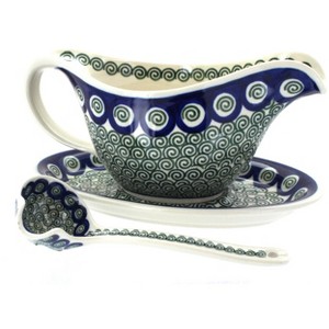 Blue Rose Polish Pottery 239-561 Ceramika Artystyczna Gravy Boat with Ladle - 1 of 1