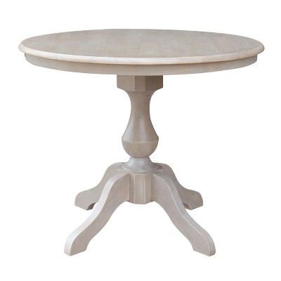 36"x36" Solid Wood Round Pedestal Dining Table Washed Gray Taupe - International Concepts