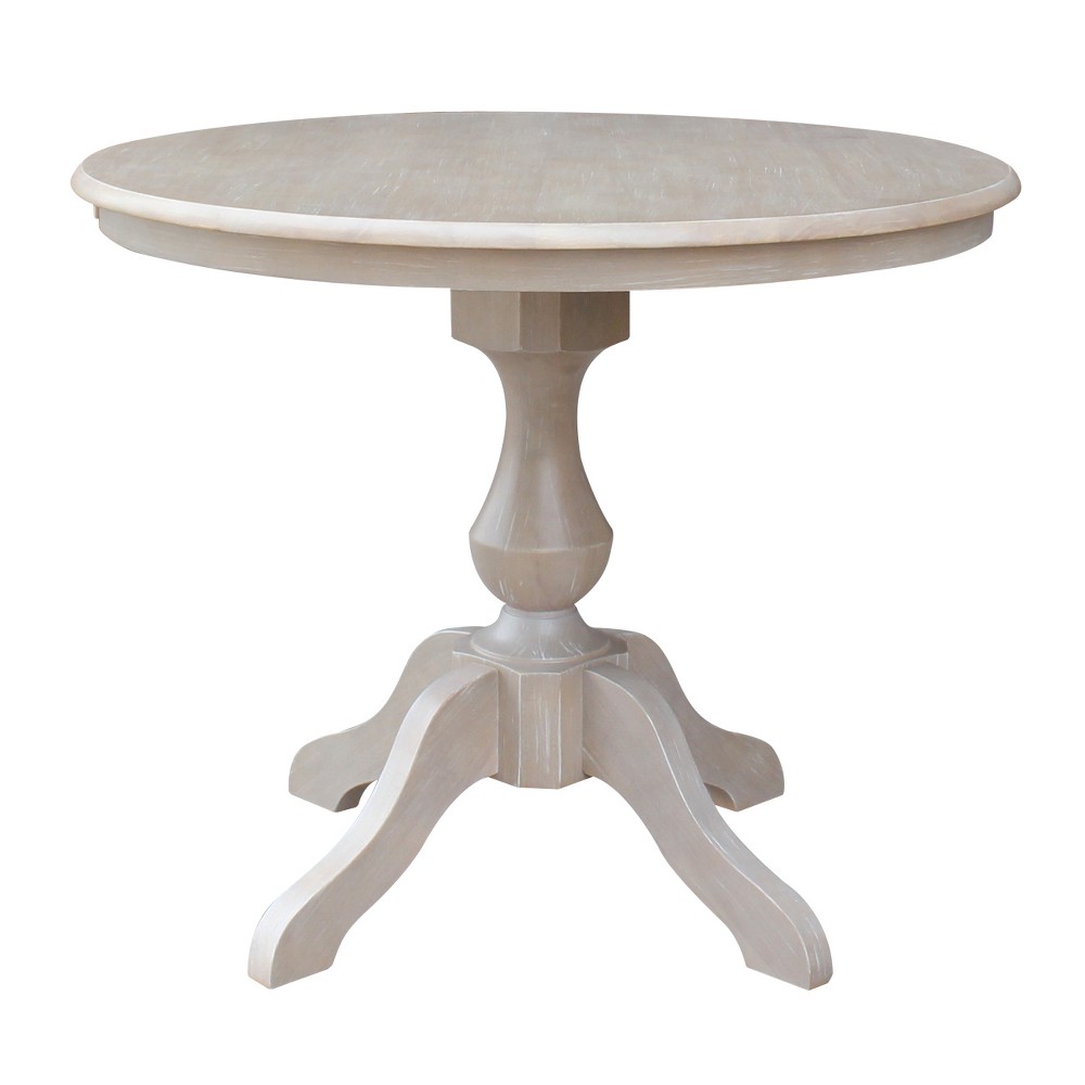 Photos - Dining Table 36"x36" Solid Wood Round Pedestal  Washed Gray Taupe - Interna