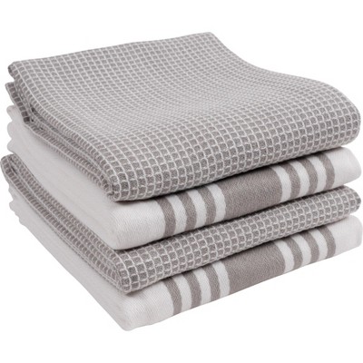 kitchenaid albany kitchen towel 4-pack set, cotton, grey/white, 16x26