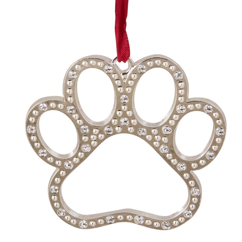 Northlight 2.5" Silver-Plated Paw Print Christmas Ornament with European Crystals, 1 of 5
