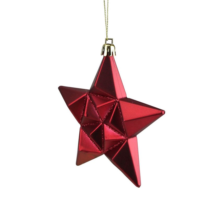 Northlight 12ct Red and Gold Star Glittered Shatterproof Matte Christmas Ornaments 5", 3 of 4