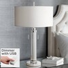 Possini Euro Design Modern Table Lamp 30" Tall with USB Dimmer Linear Clear Glass Rod White Linen Drum Shade for Bedroom Living Room House Bedside - 2 of 4