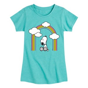 Girls' - Peanuts - Snoopy Looking Up Rainbow Fitted Short Sleeve Graphic T-Shirt - 1 of 4