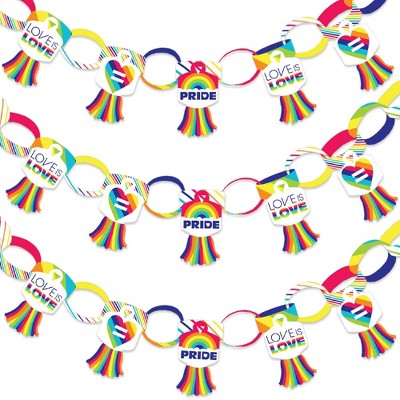 Big Dot of Happiness Love is Love - Gay Pride - 90 Chain Links & 30 Paper Tassels Decoration Kit - LGBTQ Rainbow Party Paper Chains Garland - 21 feet
