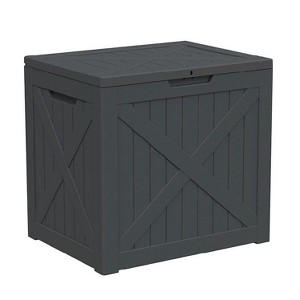 Dolonm 30 Gallon Deck Box, Outdoor Storage Box, with Lockable Lid & Woodgrain Design - All-Weather Resistant,Black - 1 of 1