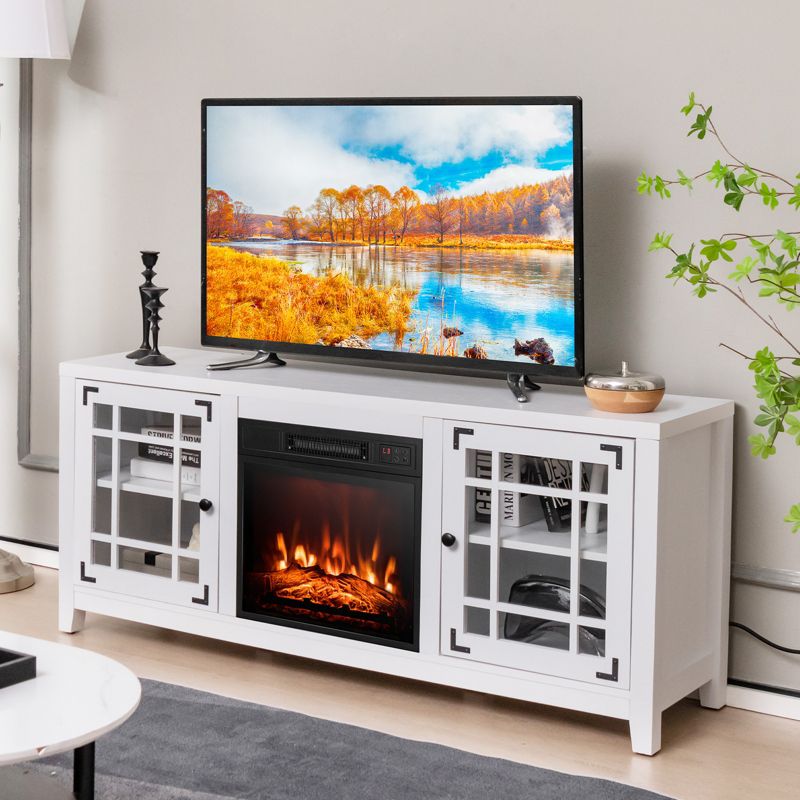 Costway 58 Inches Fireplace TV Stand for TVs up to 65 Inches with 1400W Electric Fireplace Black/Naturl/White, 2 of 11