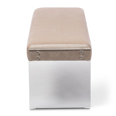 Beige Microsuede Upholstered Bench with Acrylic Legs