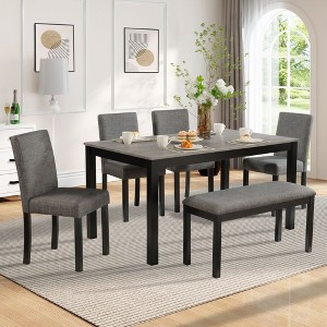6-Piece Dining Table Set with Bench and Chairs, Dining Table Set for 6 with Bench, Wooden Dining Table Set for Kitchen, Dining Room - 1 of 4