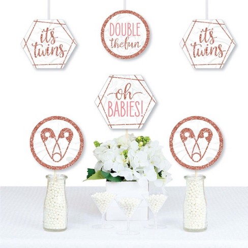 Big Dot Of It's Twin Girls - Decorations Diy Pink And Rose Gold Twins Shower Essentials - Of 20 :
