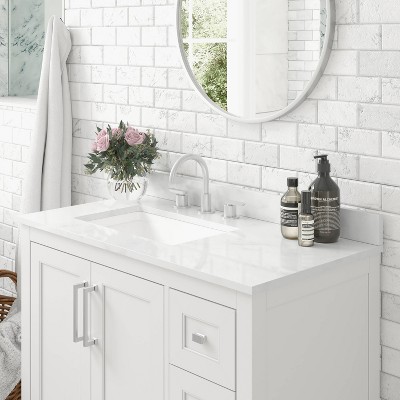 Vivien 36" White Composite Bathroom Vanity with Stone Top and Ceramic Sink