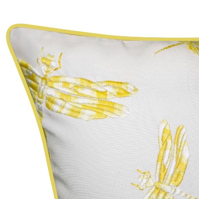 Citron Yellow and White Embroidered Dragonflies Rectangular Kids Pillow