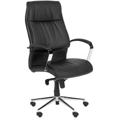 Transitional High Back Black Leather Desk Chair with Metal & Wood Accents