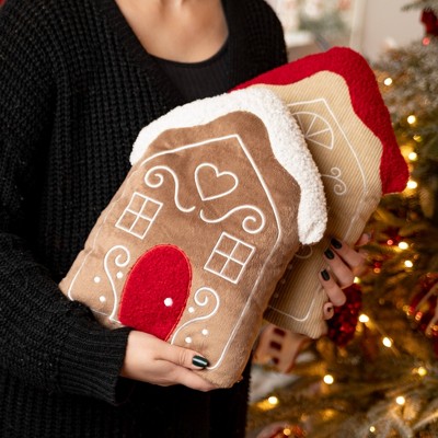 14" Gingerbread House Christmas Throw Pillows Set of 2, Multicolor