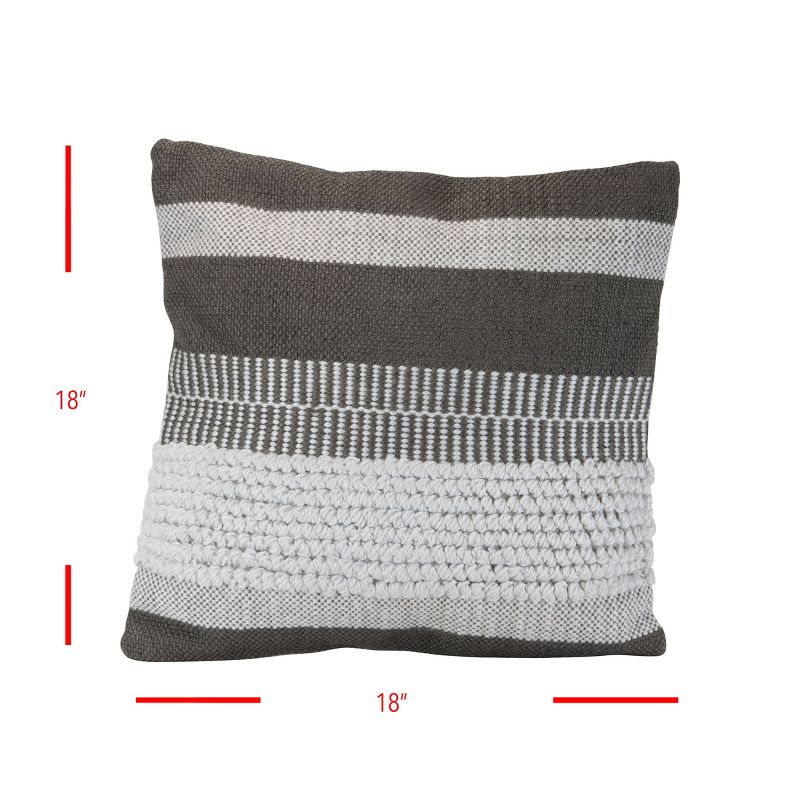 Gray Striped Hand Woven 18x18" Outdoor Decorative Throw Pillow with Pulled Yarn Accents  - Foreside Home & Garden, 4 of 6