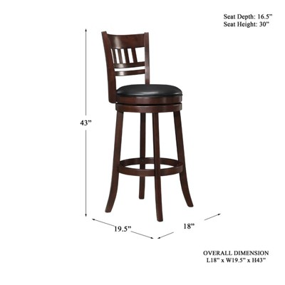 Elegant Dark Cherry Swivel Bar Stool with Black Faux Leather Seat
