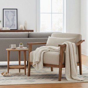 Okak Modern Natural Style Upholstered Armchair with Solid Wood Frame,Reading Leisure Chair for Living Rooms,Relaxation Areas - 1 of 4