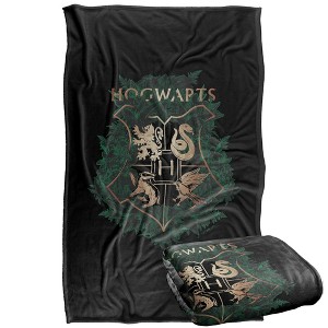 Harry Potter Hogwarts Green and Gold Floral Crest Silky Touch Super Soft Throw Blanket 36" x 58",Hogwarts Green and Gold Floral Crest - 1 of 4