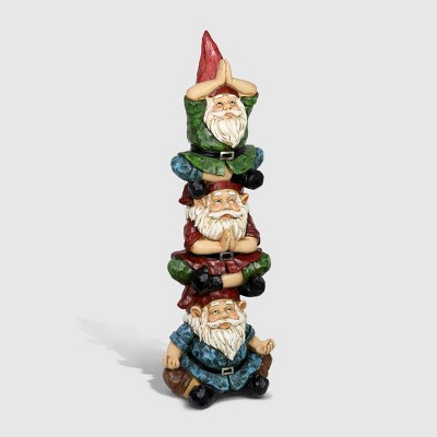 28" Resin Solar Stacked Zen Gnomes Garden Statue Green - Exhart