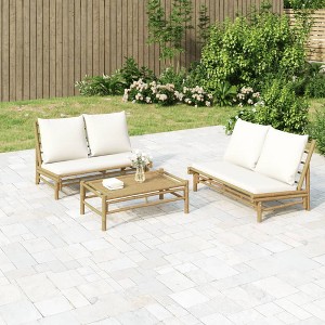 vidaXL 2 Piece Patio Lounge Set with Cream White Cushions Bamboo - 1 of 4
