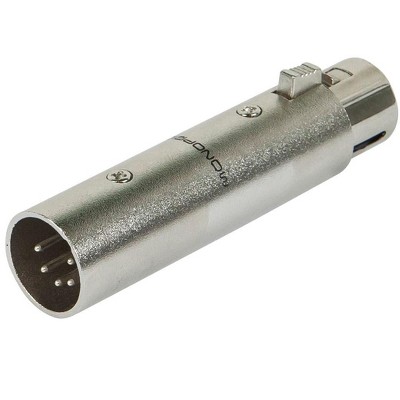 Monoprice 5-Pin Male to 3-Pin Female DMX Converter - Silver | Anodized Aluminum Adapter With Lock Release Button