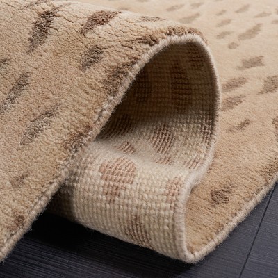 Luxurious Hand-Knotted Light Beige & Camel Wool 8' x 10' Geometric Rug