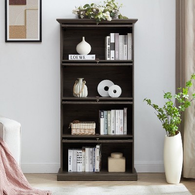 Alilang Dark Brown Wood Laminate 4-Tier Display Cabinet with Glass Doors
