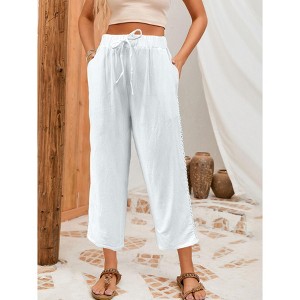 YESFASHION Women's Drawstring Elastic Waist Lace Hollow Side
