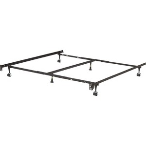 Heavy Duty 6-Leg Adjustable Universal Twin/Full/Queen/King/Cal-King Metal Bed Frame with Double Center Support Rug Rollers & Locking Wheels - 1 of 4